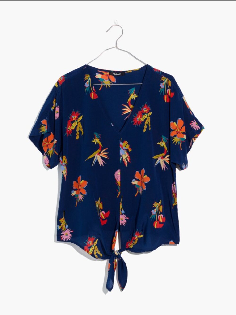 Madewell | Silk Novel Tie-Front Top in Bird of Paradise | Size XL